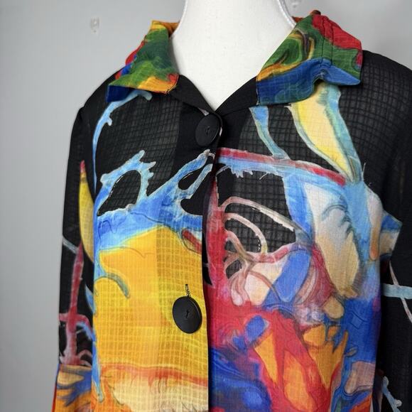 Damee Women’s Jacket S Multicolor Abstract Print Button Front Long Sleeve - Picture 3 of 8